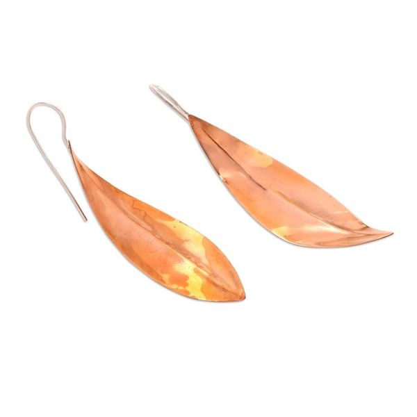 Alternate image for Leaf-Shaped Copper Drop Earrings from Bali Willow Leaves