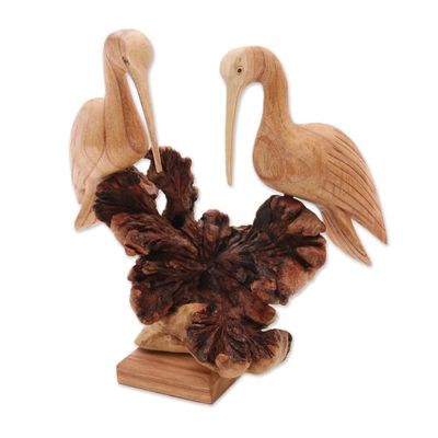 Alternate image for Hand-Carved Jempinis Wood Crane Couple Sculpture from Bali Crane Couple