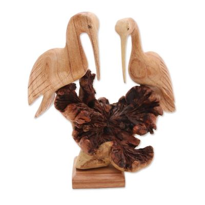 Alternate image for Hand-Carved Jempinis Wood Crane Couple Sculpture from Bali Crane Couple