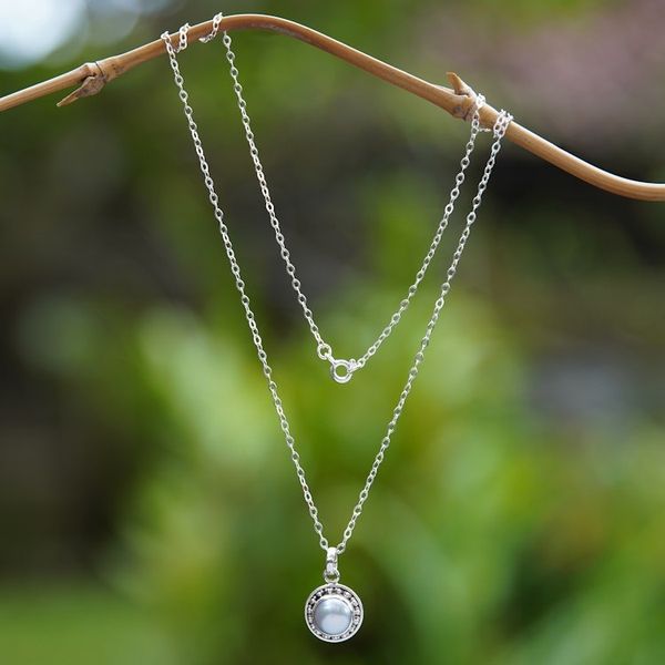 Alternate image for Sterling Silver Pendant Necklace with Grey Cultured Pearl Lovely Grey