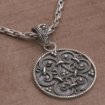 Alternate image for Circular Sterling Silver Pendant Necklace from Indonesia Elegant Triad