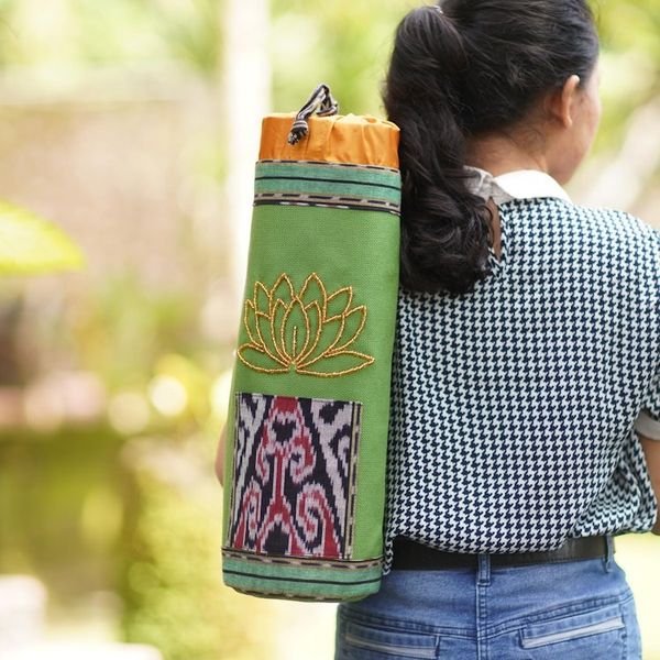 Alternate image for Ikat Cotton Yoga Mat Carrier with Lotus Motif Large Golden Lotus