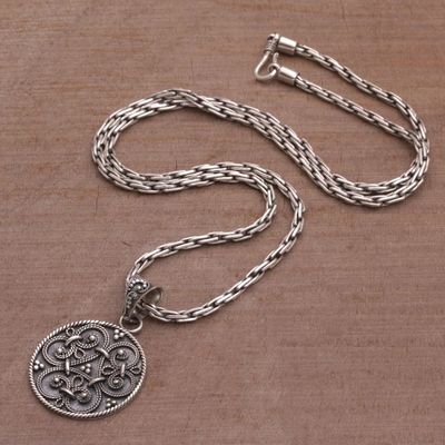 Alternate image for Circular Sterling Silver Pendant Necklace from Indonesia Elegant Triad
