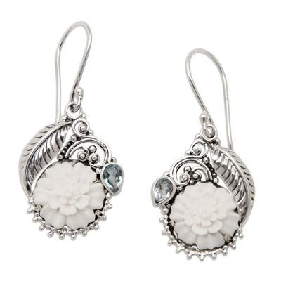 Alternate image for Floral and Leafy Sterling Silver Blue Topaz Dangle Earrings Loyal Spring