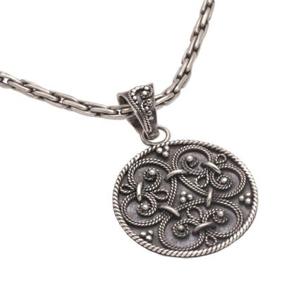 Alternate image for Circular Sterling Silver Pendant Necklace from Indonesia Elegant Triad