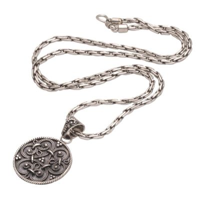 Alternate image for Circular Sterling Silver Pendant Necklace from Indonesia Elegant Triad