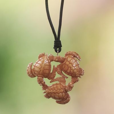 Alternate image for Hand Crafted Turtle Pendant on Leather Cord Necklace Happy Turtle