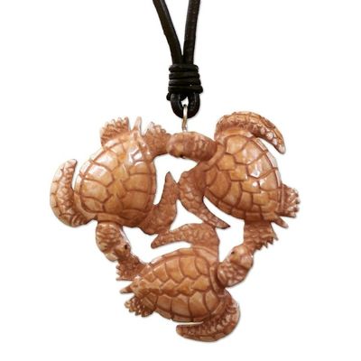 Alternate image for Hand Crafted Turtle Pendant on Leather Cord Necklace Happy Turtle