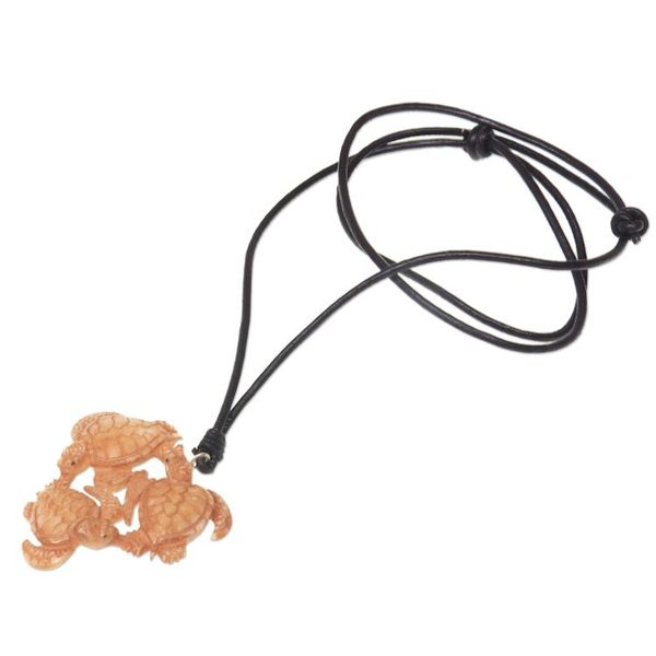 Alternate image for Hand Crafted Turtle Pendant on Leather Cord Necklace Happy Turtle
