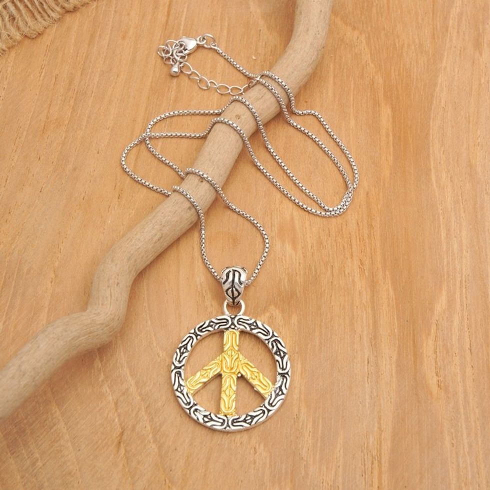 Peace Sign Gold-Accented Pendant Necklace Made in Bali 'Peace of the Universe'