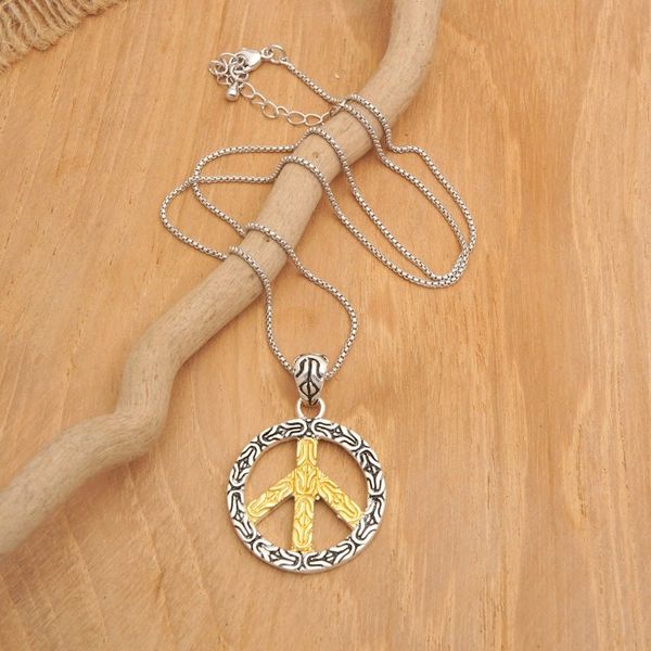 Alternate image for Peace Sign Gold-Accented Pendant Necklace Made in Bali Peace of the Universe