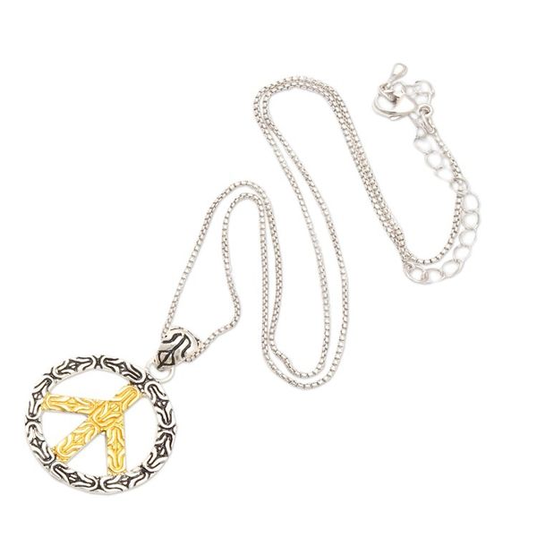 Alternate image for Peace Sign Gold-Accented Pendant Necklace Made in Bali Peace of the Universe