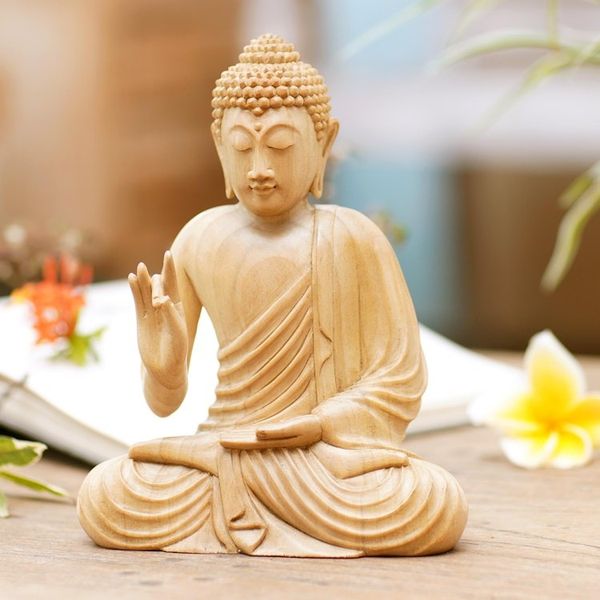 Alternate image for Hand Carved Wood Sculpture Sitting Buddha