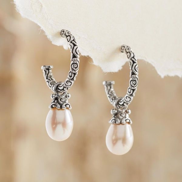 Alternate image for Sterling Silver Cultured Pearl Half Hoop Earrings Blushing Rose