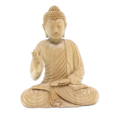 Alternate image for Hand Carved Wood Sculpture Sitting Buddha