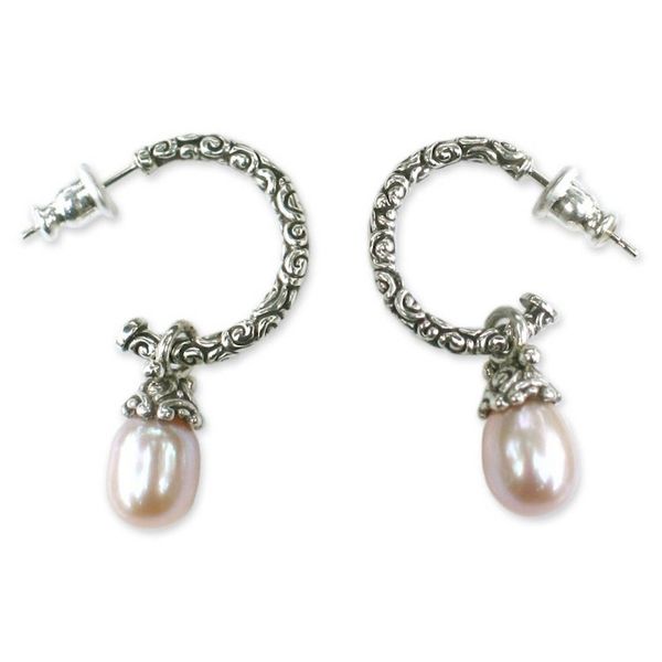 Alternate image for Sterling Silver Cultured Pearl Half Hoop Earrings Blushing Rose