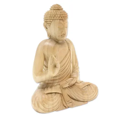 Alternate image for Hand Carved Wood Sculpture Sitting Buddha