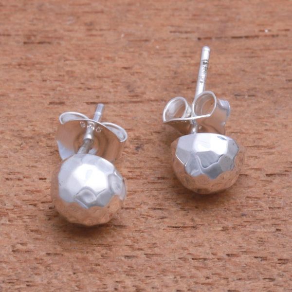Alternate image for Domed Sterling Silver Stud Earrings from Bali Hammered Domes