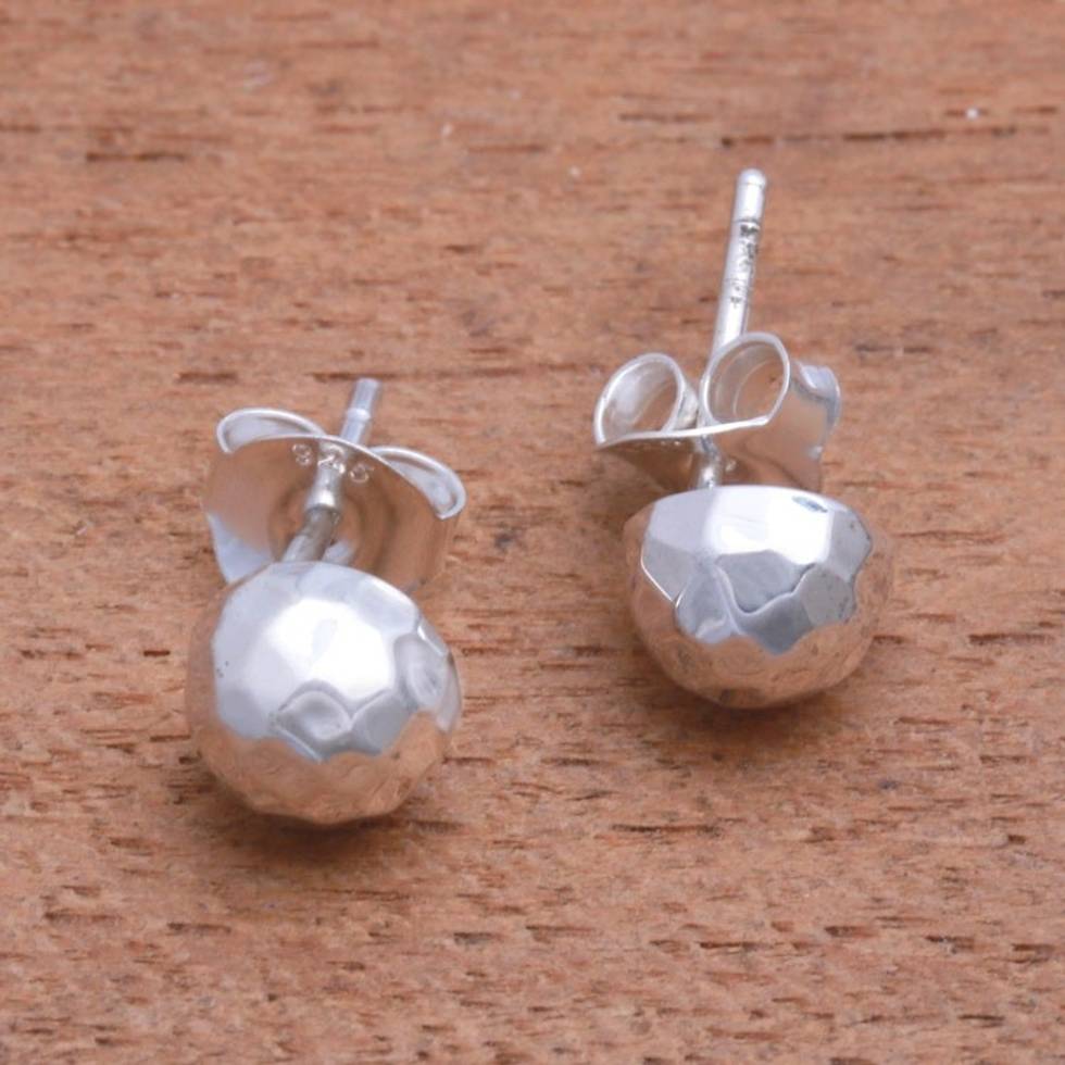 Domed Sterling Silver Stud Earrings from Bali 'Hammered Domes'
