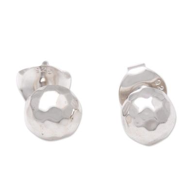 Alternate image for Domed Sterling Silver Stud Earrings from Bali Hammered Domes