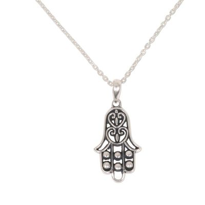 Alternate image for Sterling Silver Pendant Necklace Hamsa Symbol from Indonesia Silver Hamsa