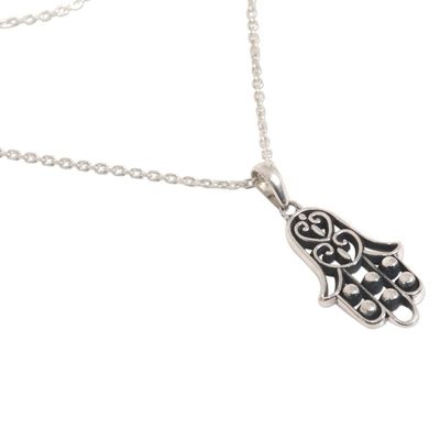 Alternate image for Sterling Silver Pendant Necklace Hamsa Symbol from Indonesia Silver Hamsa