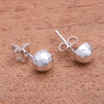 Alternate image for Domed Sterling Silver Stud Earrings from Bali Hammered Domes