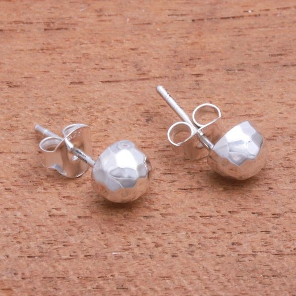 Alternate image for Domed Sterling Silver Stud Earrings from Bali Hammered Domes