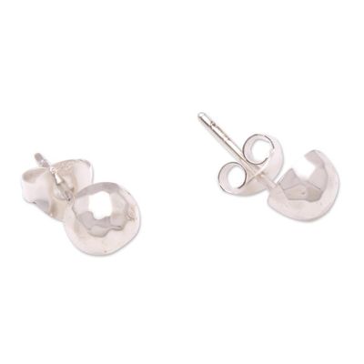 Alternate image for Domed Sterling Silver Stud Earrings from Bali Hammered Domes