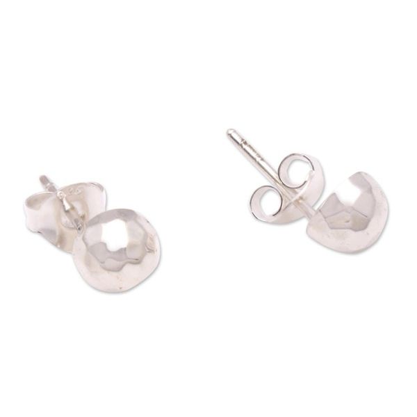 Alternate image for Domed Sterling Silver Stud Earrings from Bali Hammered Domes