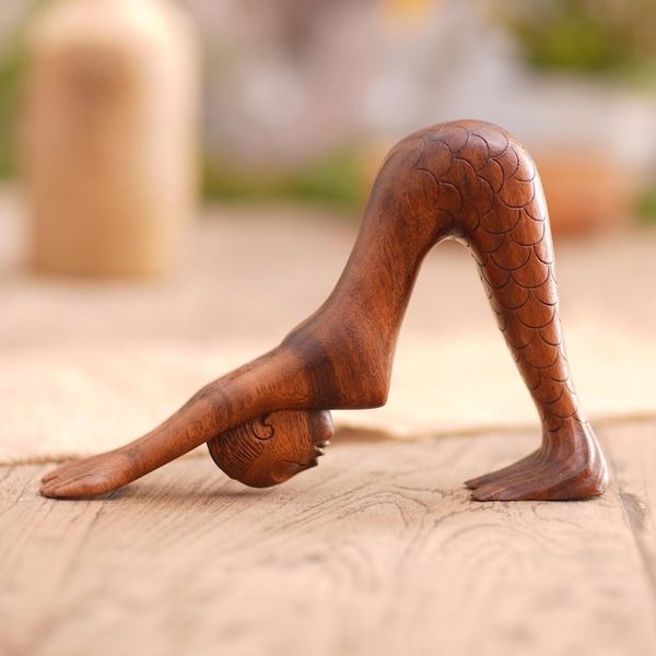 Alternate image for Hand Carved Suar Wood Yoga Statuette Parvatasana