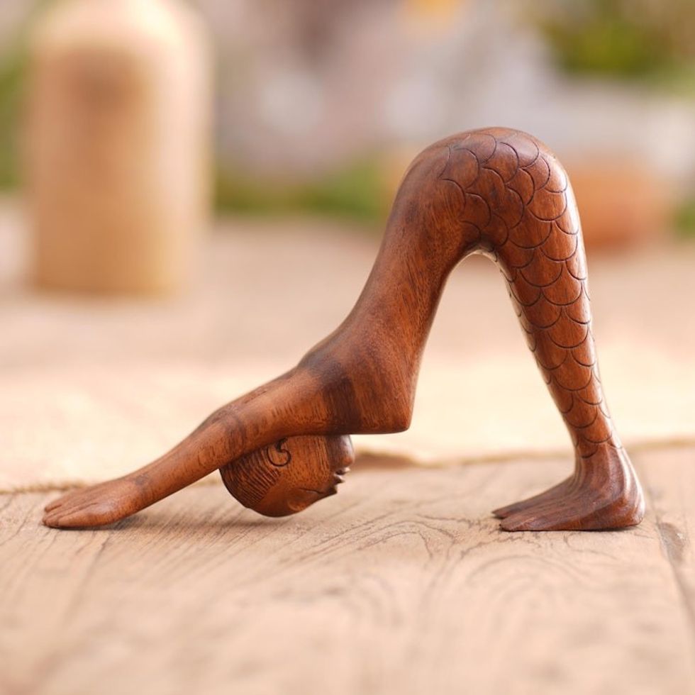 Hand Carved Suar Wood Yoga Statuette 'Parvatasana'