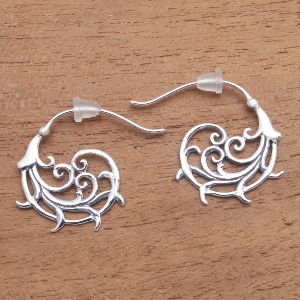 Curling Openwork Sterling Silver Half-Hoop Earrings 'Jolly Curls'