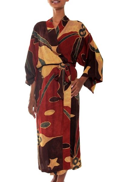 Alternate image for Womens Batik Patterned Robe Coral Reefs