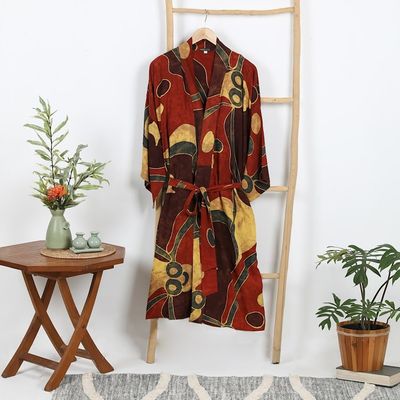 Alternate image for Womens Batik Patterned Robe Coral Reefs