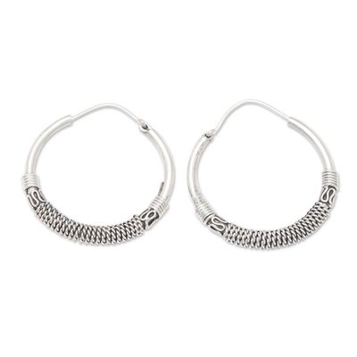Alternate image for Classic Sterling Silver Hoop Earrings with Braided Accents Braided Cycles