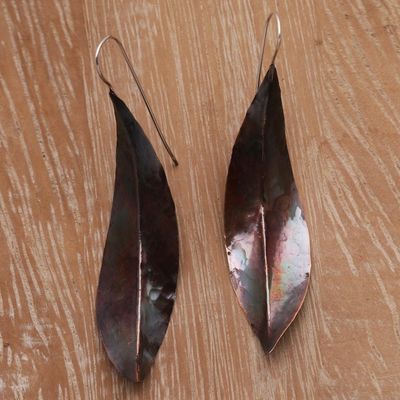 Alternate image for Leaf-Shaped Modern Drop Earrings in Copper from Bali Antique Leaves