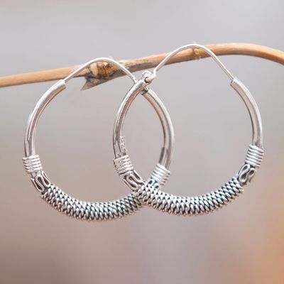 Alternate image for Classic Sterling Silver Hoop Earrings with Braided Accents Braided Cycles