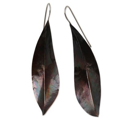 Alternate image for Leaf-Shaped Modern Drop Earrings in Copper from Bali Antique Leaves