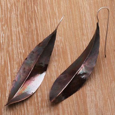 Alternate image for Leaf-Shaped Modern Drop Earrings in Copper from Bali Antique Leaves