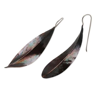 Alternate image for Leaf-Shaped Modern Drop Earrings in Copper from Bali Antique Leaves