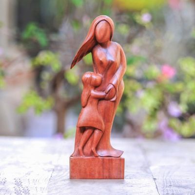 Alternate image for Artisan Crafted Wood Family Sculpture Mother and Daughter