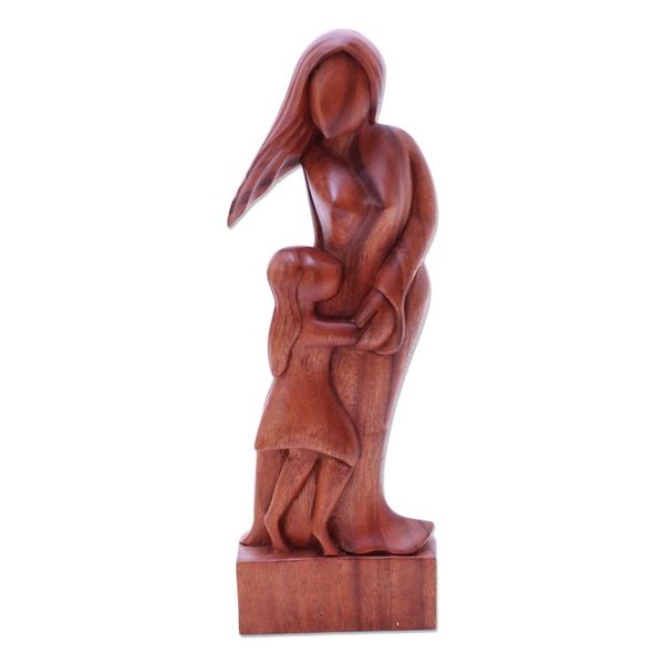 Alternate image for Artisan Crafted Wood Family Sculpture Mother and Daughter