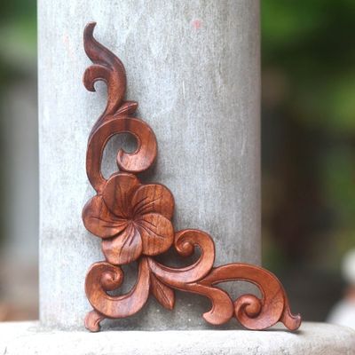 Primary image for Floral Wood Relief Panel Hand Carved in Indonesia Plumeria Vine