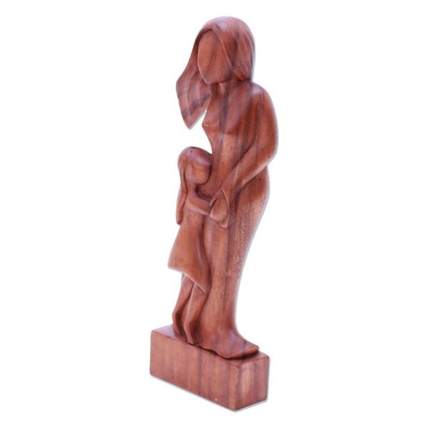 Alternate image for Artisan Crafted Wood Family Sculpture Mother and Daughter