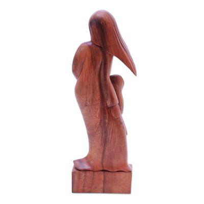 Alternate image for Artisan Crafted Wood Family Sculpture Mother and Daughter