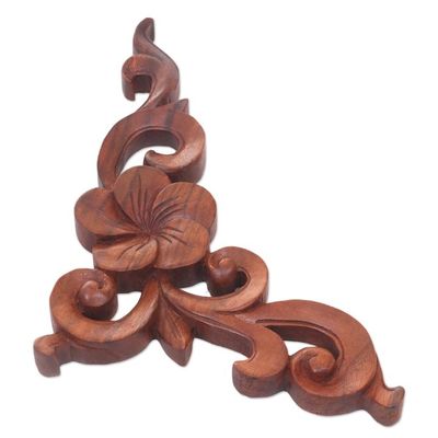 Alternate image for Floral Wood Relief Panel Hand Carved in Indonesia Plumeria Vine