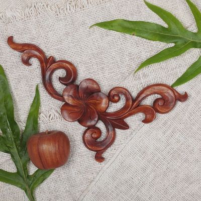Alternate image for Floral Wood Relief Panel Hand Carved in Indonesia Plumeria Vine