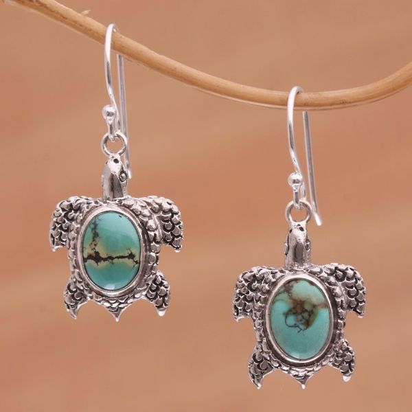 Alternate image for Reconstituted Turquoise Turtle Earrings in Sterling Silver Turtle Pond