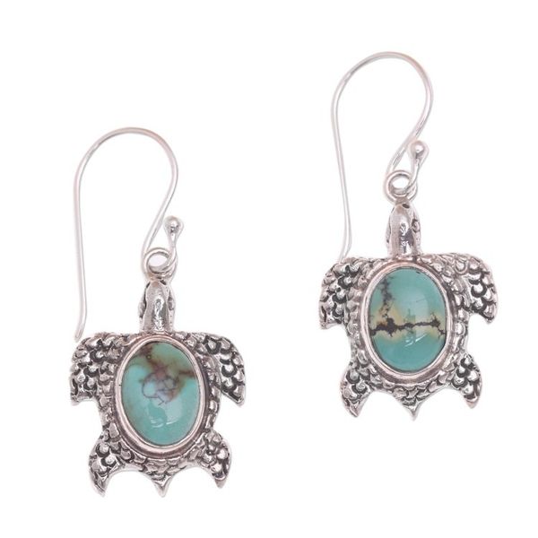 Alternate image for Reconstituted Turquoise Turtle Earrings in Sterling Silver Turtle Pond